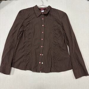 Jones Wear Jeans Womens XL Top Brown Pink Polka Dot Snap Western Rodeo 90's Y2K